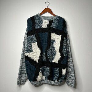 90’s vintage knit sweater black, blue and white size XL